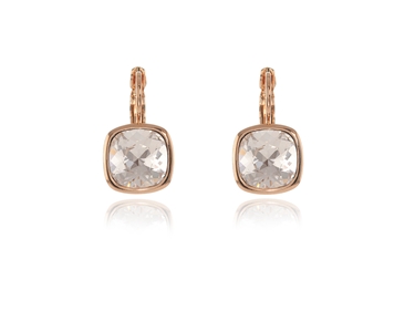 Crystal  Elise Cushion Lever Back Earrings  | Pink Gold Crystal