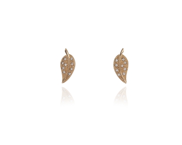 Crystal  Leafy Pierced Earrings  | Gold Crystal