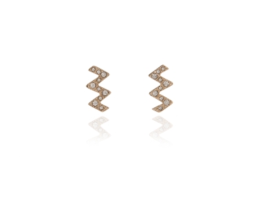 Crystal  Zig Zag Pierced Earrings  | Gold Crystal