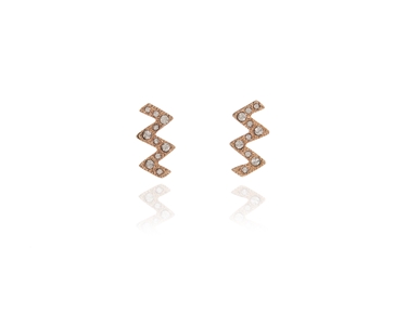 Crystal  Zig Zag Pierced Earrings  | Pink Gold Crystal