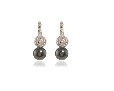 Crystal  Peyton Pearl Earrings  | Rhodium Black Pearl