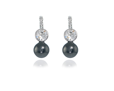 Crystal  Pam Pearl Earrings  | Rhodium Black Pearl
