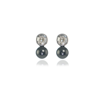Crystal  Mimi 8mm Pearl Earrings  | Rhodium Black Pearl