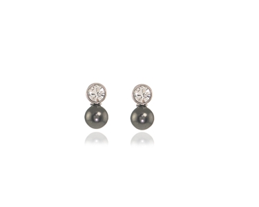Crystal  Mim Pearl Earrings  | Rhodium Black Pearl