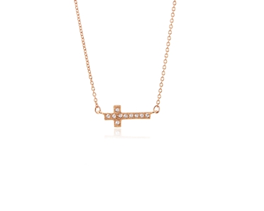 Crystal  Long Cross Necklace  | Pink Gold Crystal