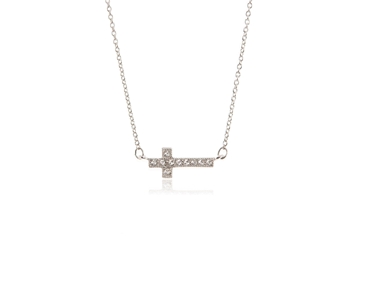 Crystal  Long Cross Necklace  | Rhodium Crystal