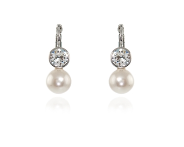 Crystal  Pam Pearl Earrings  | Rhodium White Pearl