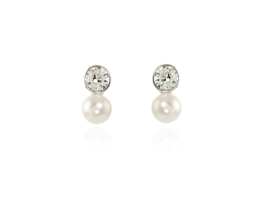 Crystal  Mimi 8mm Pearl Earrings  | Rhodium White Pearl