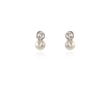Crystal  Mim Pearl Earrings  | Rhodium White Pearl