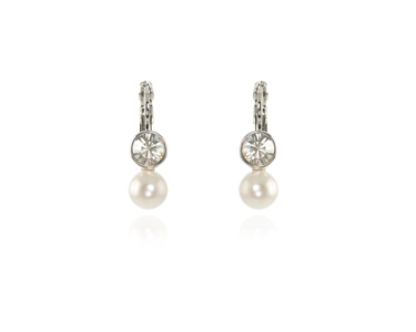 Crystal  Mimi Pearl Earrings  | Rhodium White Pearl