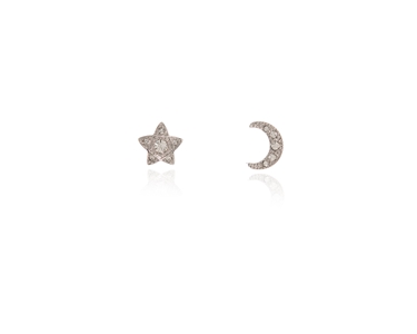 Crystal  Lunar Star Pierced Earrings  | Pink Gold Crystal