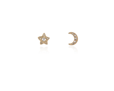 Crystal  Lunar Star Pierced Earrings  | Gold Crystal