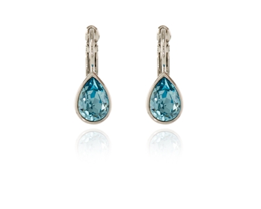 Crystal  Ran Lever Back Earrings  | Rhodium Aquamarine