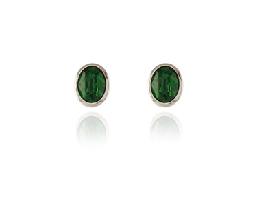 Crystal  Ogen Pierced Earrings  | Rhodium Moss Green
