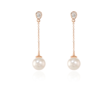 Crystal  Ekin Pearl Pierced Earrings  | Pink Gold Cream Rose Pearl