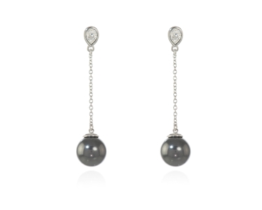 Crystal  Ekin Pearl Pierced Earrings  | Rhodium Black Pearl
