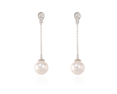 Crystal  Ekin Pearl Pierced Earrings  | Rhodium White Pearl