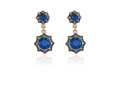 Swarovski Crystal  Becka Drop Pierced Earrings  | Gun Metal Capri Blue
